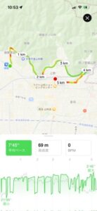 ランニングアプリに表示された御陵駅から山科駅までのコース地図