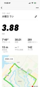 ランニングアプリの記録|彦根城の外周1周3.88km・30分21秒