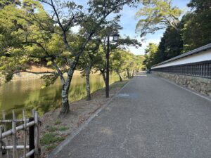 玄宮園の前の道