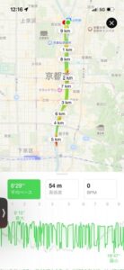 ランニングアプリに表示された出町柳から七条大橋までのコース地図