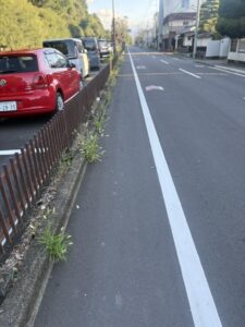 寺町通の歩道がない区間。車に注意が必要