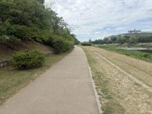 賀茂大橋近くの鴨川東岸のランニングコース