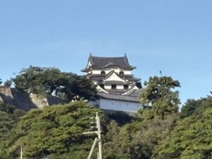 城北通りから見えた彦根城の天守