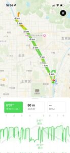 ランニングアプリに表示された下鴨神社から上賀茂神社までのコース地図