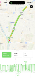 ランニングアプリに表示された高野川のコース地図