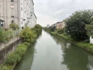 濠川沿い、そこから見た濠川