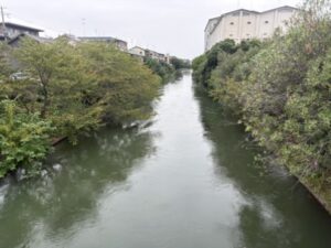 濠川沿い、橋から見た上流