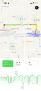 ランニングアプリに表示された行きのコース地図