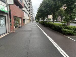 四条堀川から先の堀川通の歩道。道幅が広く走りやすい