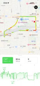 ランニングアプリに表示された大周回のコース地図