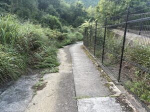 フェンス沿いの細い道