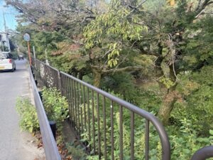 疏水沿いの道と柵