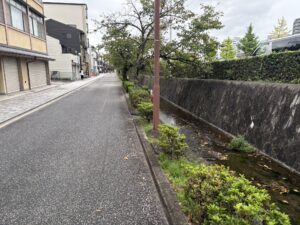 鴨川運河の起点付近・川端通沿い、その先の道